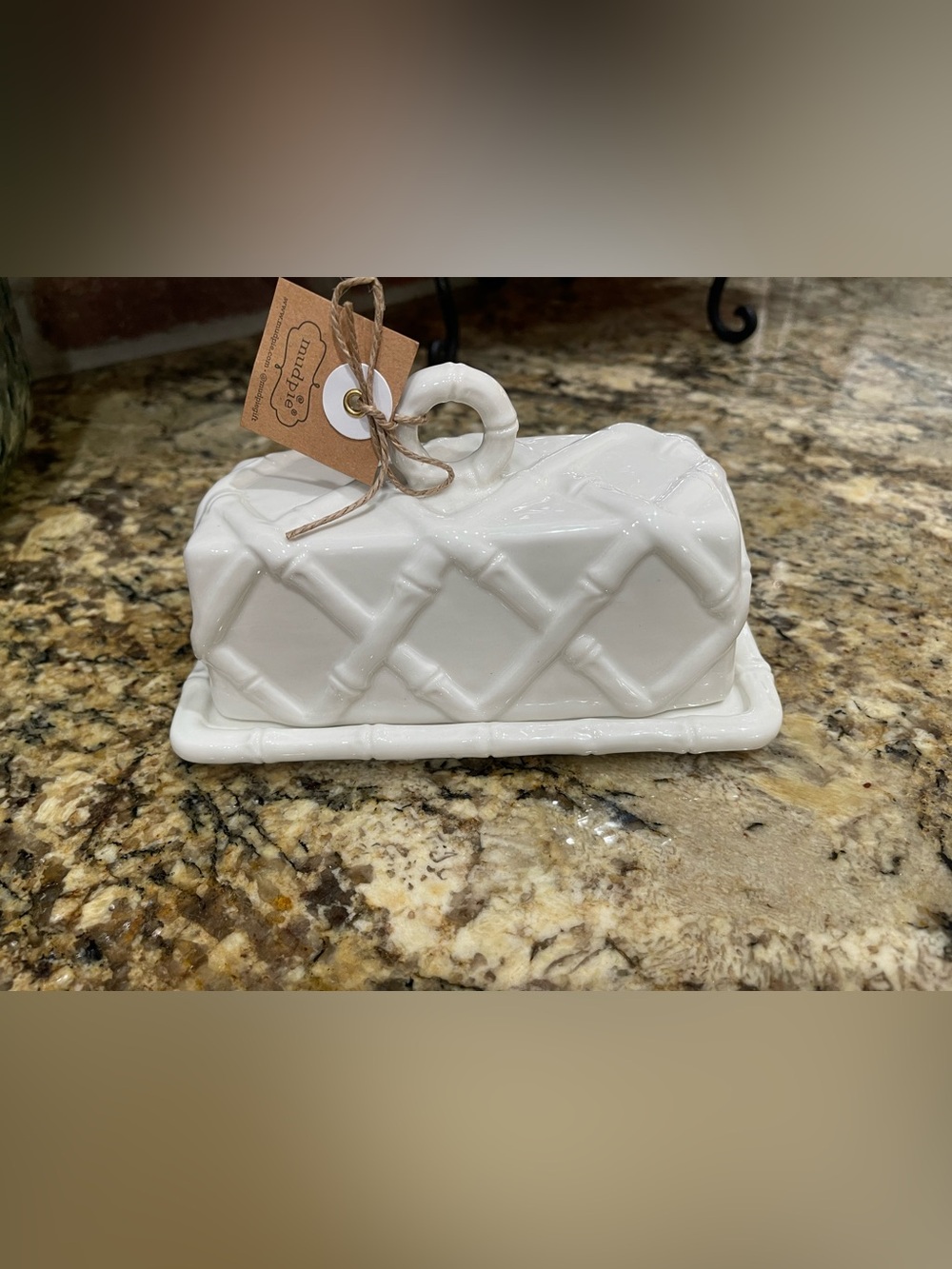 Mud Pie Bamboo ceramic covered butter dish - Brand new!